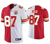 Men's Kansas City Chiefs #87 Travis Kelce Red & White Split Limited Stitched Jersey,baseball caps,new era cap wholesale,wholesale hats